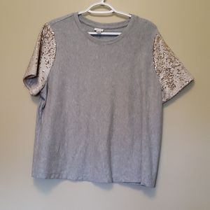 NWOT Reversible sequin sleeve tee